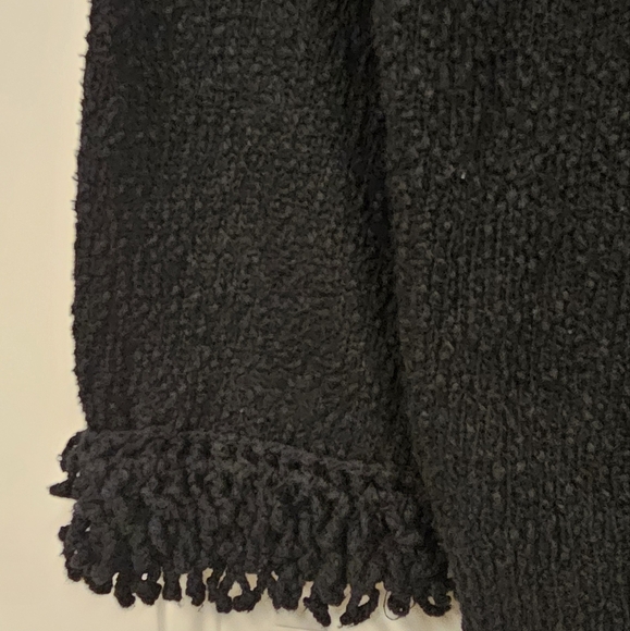 Cold water creek women cotton knit fringe  button front black cardigan size L - Picture 9 of 12